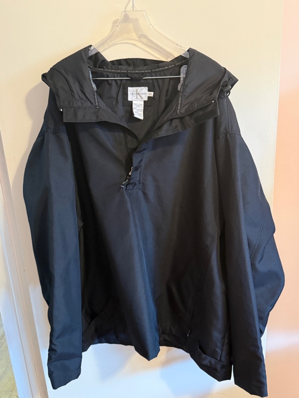 Calvin Klein Men’s Black Hooded Pullover Windbreaker/ Rain Jacket XXL